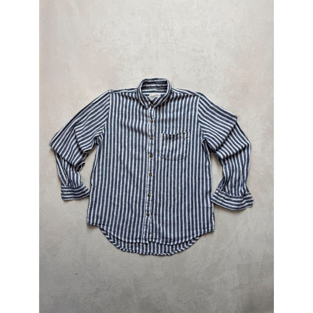 Universal Thread Relaxed Fit Linen Blend Striped Button Down Shirt Blue White XS
